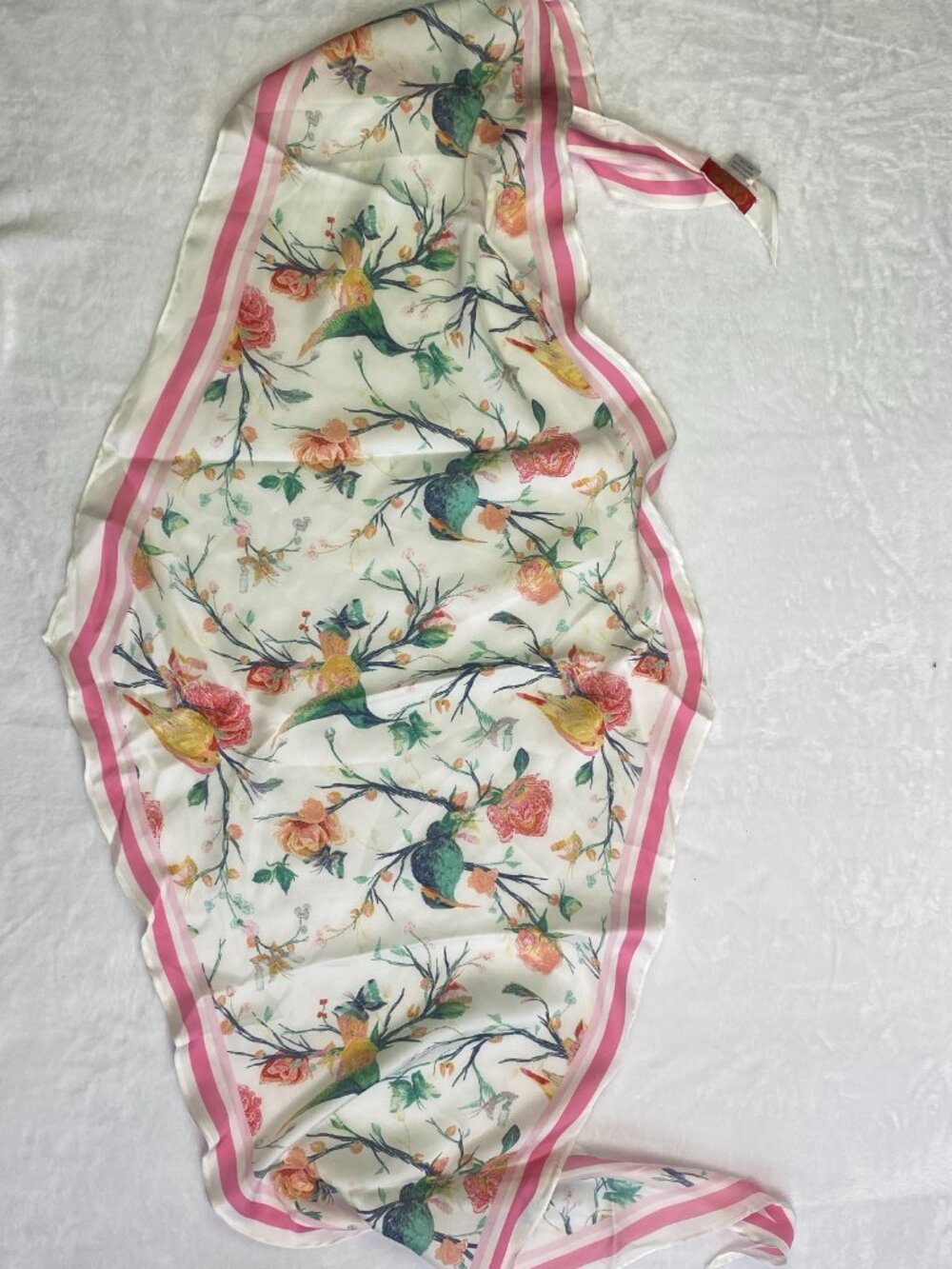 Vintage Carlos Ferdinand Bird Floral Triangle Neckerchief Scarf Polyester